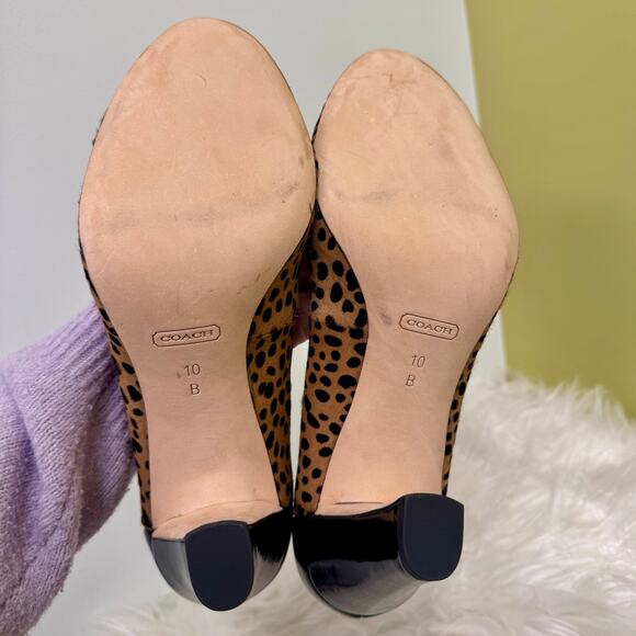 Y2K Coach Poppy Calf Hair Animal Cheetah Cap Toe Bow Detail Heel Pumps Sz 10B - Picture 10 of 11